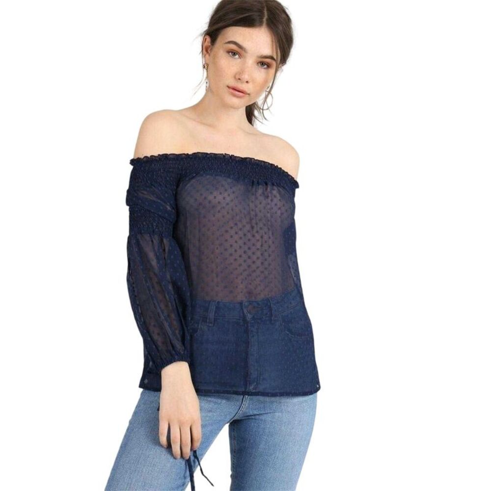 Influence Womens/Ladies Shirred Bardot Top / Navy